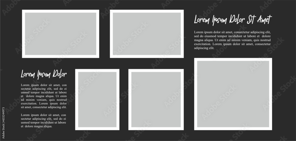 Obraz premium Pictures or photos frame collage. comics page grid layout abstract photo frames and digital photo wall template