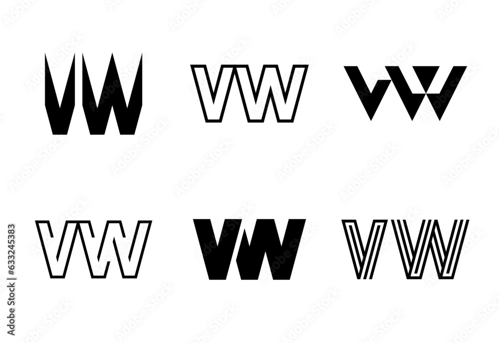 Fototapeta premium Set of letter VW logos. Abstract logos collection with letters. Geometrical abstract logos