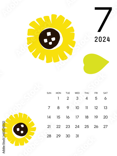 2024年間カレンダー7月　花柄