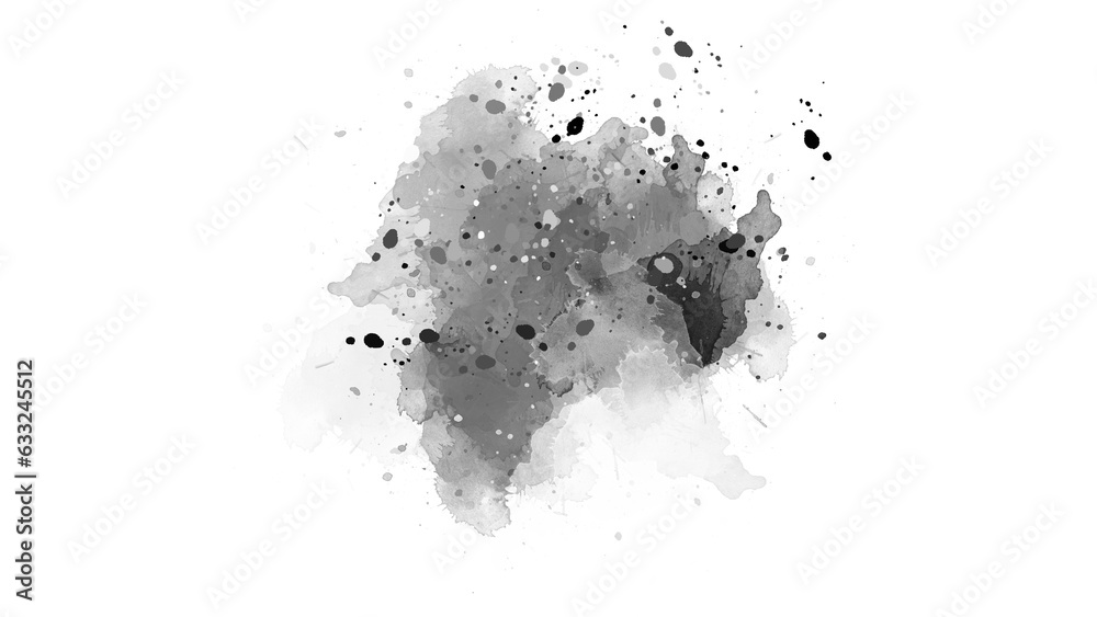 Watercolor paint brush stroke. ink splash transition. Abstract inkblot, splat, fluid art, overlay, alpha matte composition, spread on a transparent background. color full ink splatter blot spreading.