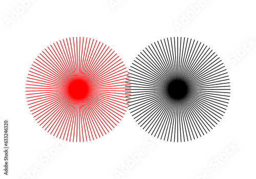 Red and black sun with line sunshine light rays boho icon flat vector design