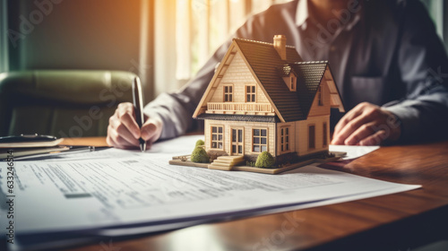Agreement to sign the purchase contract concept. Real estate agent or sales manager has proposed terms and conditions to customers who sign house purchase agreements with insurance, Generative Ai