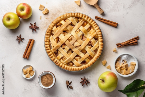 Apple pie with fresh unbaked apples.  photo