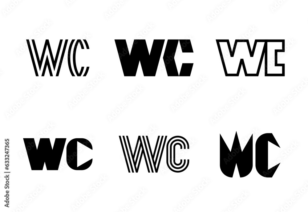 Set of letter WC logos. Abstract logos collection with letters. Geometrical abstract logos