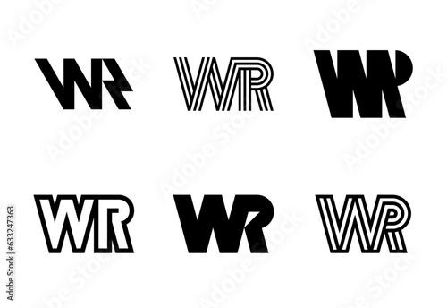 Set of letter WR logos. Abstract logos collection with letters. Geometrical abstract logos