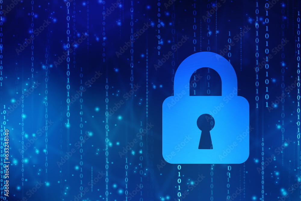 Digital Padlock on abstract technology background, Technology security concept. Modern safety digital background. Protection system, Cyber Security and safety information, personal data concept
