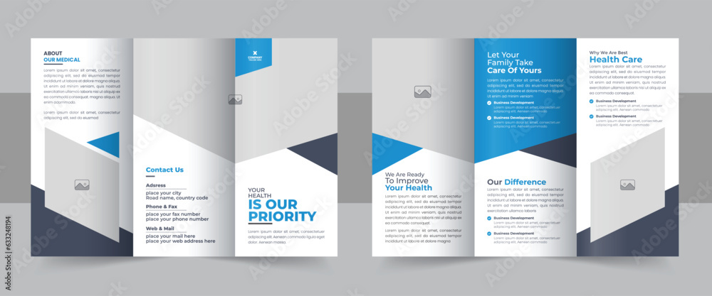 Medical Clinic Trifold Brochure flyer Layout, Medical & healthcare trifold brochure design, Medical Trifold Brochure Design Layout