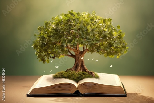 a tree growing out of a book