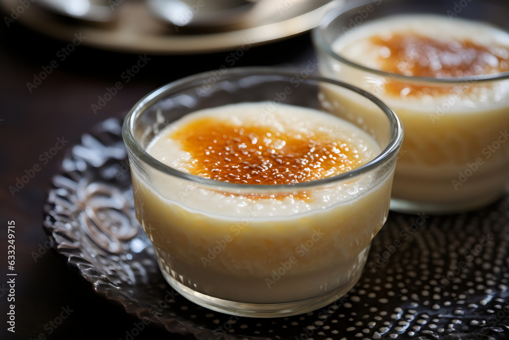two caramelized sago tapioca pudding desserts in editorial stylist shoot two caramelized sago tapioca pudding desserts in editorial stylist shoot