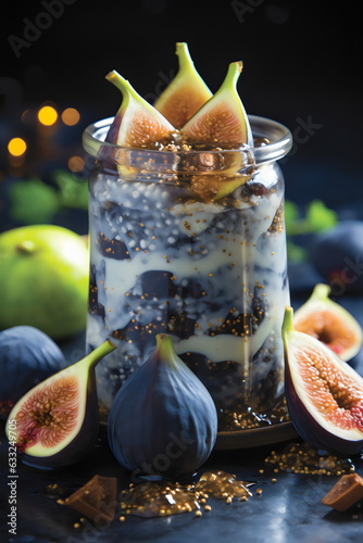 fresh fig sago tapioca pudding dessert in a jar, editorial stylist shoot photo