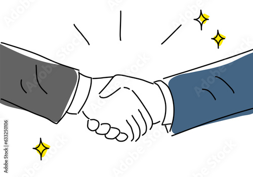 新入社員と握手するビジネスマンのシンプル線画イラスト