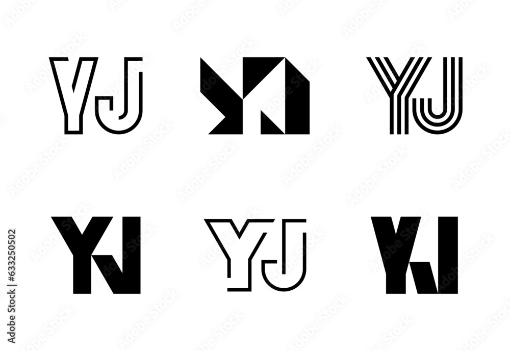 Set of letter YJ logos. Abstract logos collection with letters ...