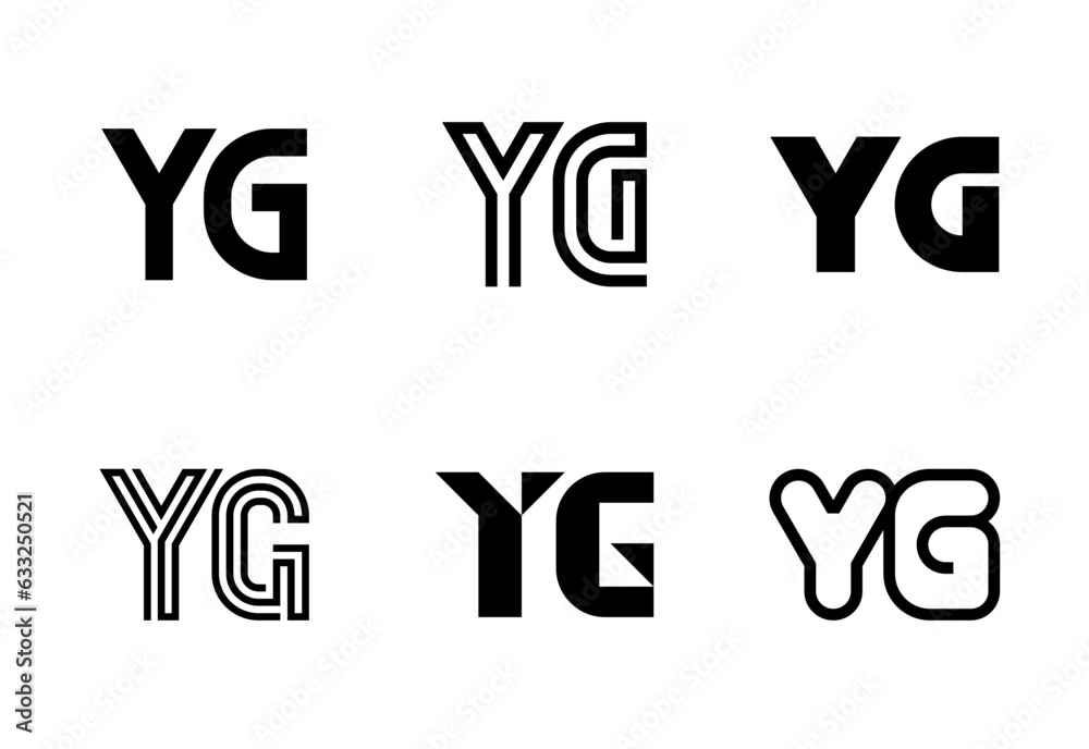 Set of letter YG logos. Abstract logos collection with letters. Geometrical abstract logos Set of letter YG logos. Abstract logos collection with letters. Geometrical abstract logos