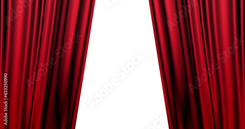 赤色のサテン風のステージカーテンが左右に開いているイラスト素材(背景透過)アルファチャンネル付png
