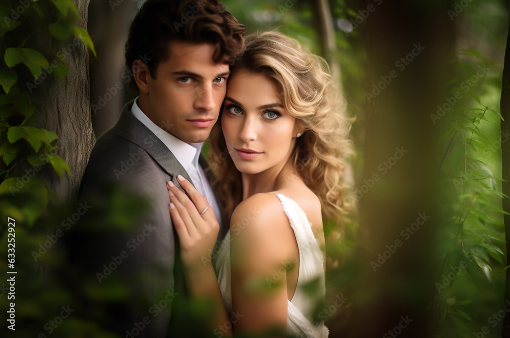 AI generated image of wedding couple in the park or forest AI generated image of wedding couple in the park or forest