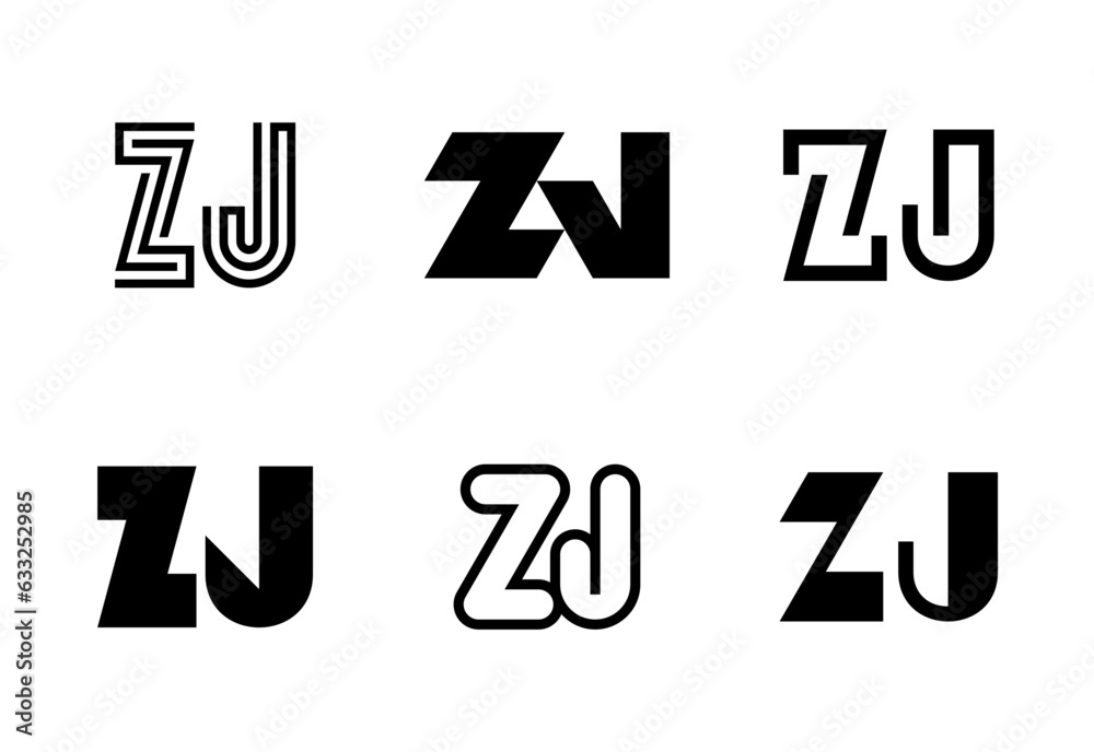 Set of letter ZJ logos. Abstract logos collection with letters. Geometrical abstract logos