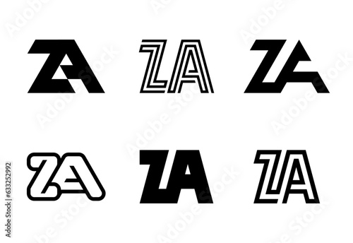 Set of letter ZA logos. Abstract logos collection with letters. Geometrical abstract logos