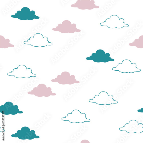 Cute seamless pattern with clouds. Children vector pattern with colorful clouds on white background