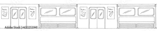 Train interior graphic metro subway black white long sketch illustration vector 