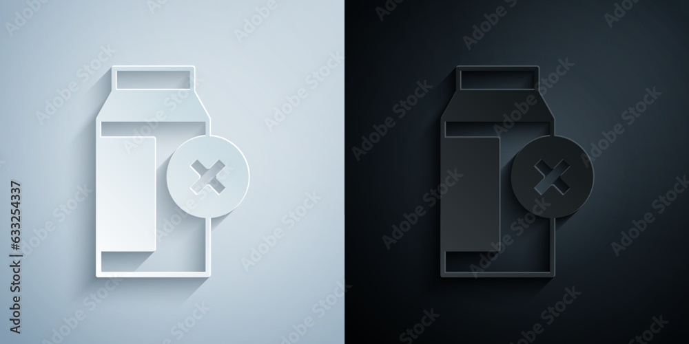 Paper cut Lactose intolerance icon isolated on grey and black ...