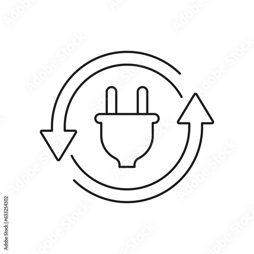 Electric plug in circular arrow icon line style isolated on white background. Vector illustration