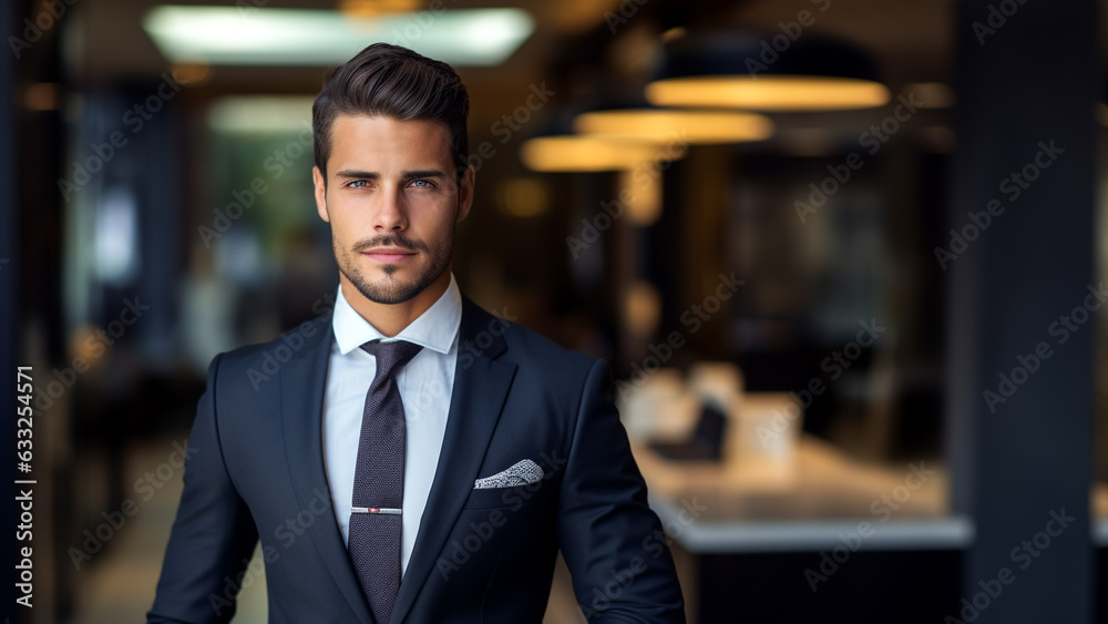Confident Business Elegance-Handsome Businessman Posing with Style Confident Business Elegance-Handsome Businessman Posing with Style