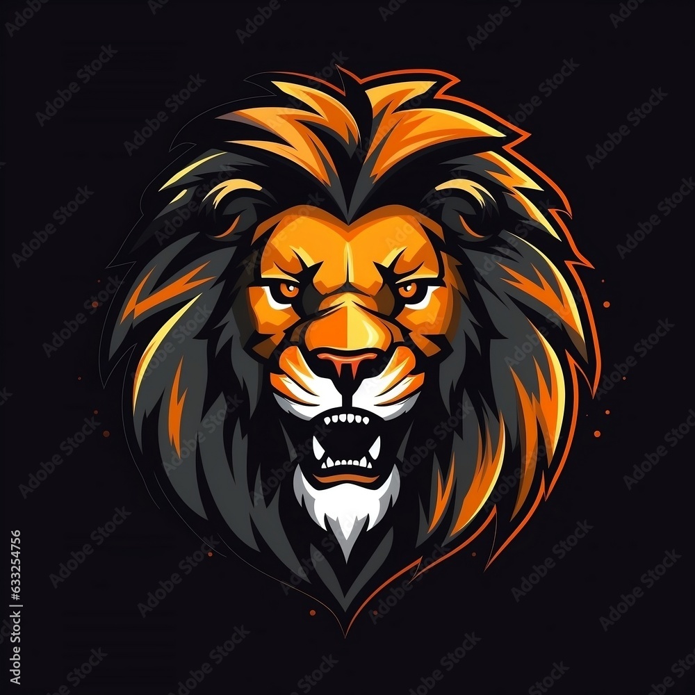Lion face mascot flat vector illustration generative ai