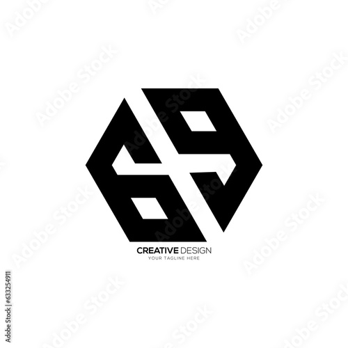 69 anniversary with modern hexagonal shape number abstract monogram logo photo
