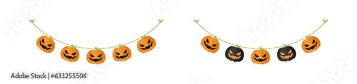 Cute Jack O Lantern Evil Pumpkin Garland Set for Halloween. Simple banner hanging party classy decor vector element.