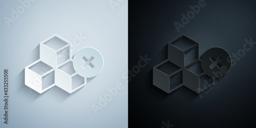 Paper cut No sugar free icon isolated on grey and black background. Sugar cubes. Sweet, nutritious, tasty. Refined sugar. Paper art style. Vector