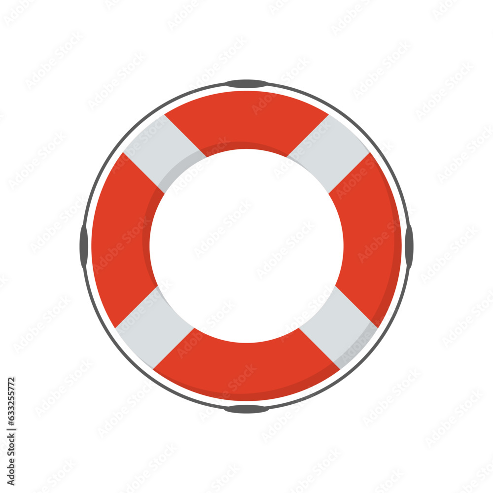 Lifebuoy, rubber ring from lifeboat to save life, float in water, white and red circle
