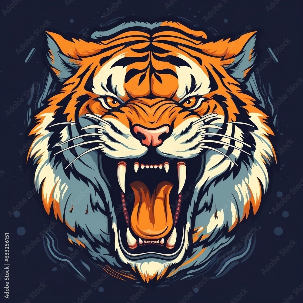 Roaring tiger head vector illustration generative ai