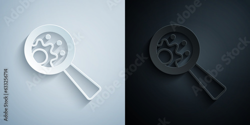 Paper cut GMO icon isolated on grey and black background. Genetically modified organism acronym. Dna food modification. Paper art style. Vector