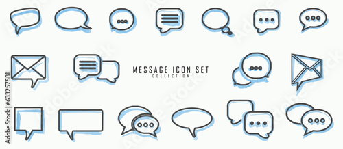 Massage icon set collection. Double outline, duotone color. Chat, speak bubble, comunication symbols with brushed line art.