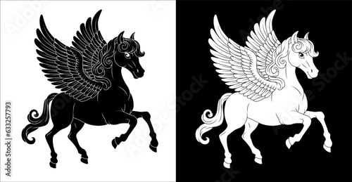 A Pegasus horse with wings cartoon mythological animal from Greek myth illustration photo