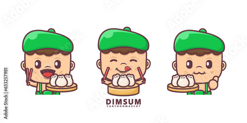 cute cartoon mascot with dimsum. suitable for, logo brand, stickers, icons.
