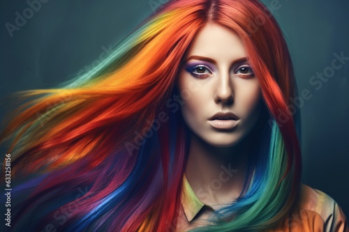 Beautiful woman with colorful hair and makeup. Beautiful face.GENERATION Ai