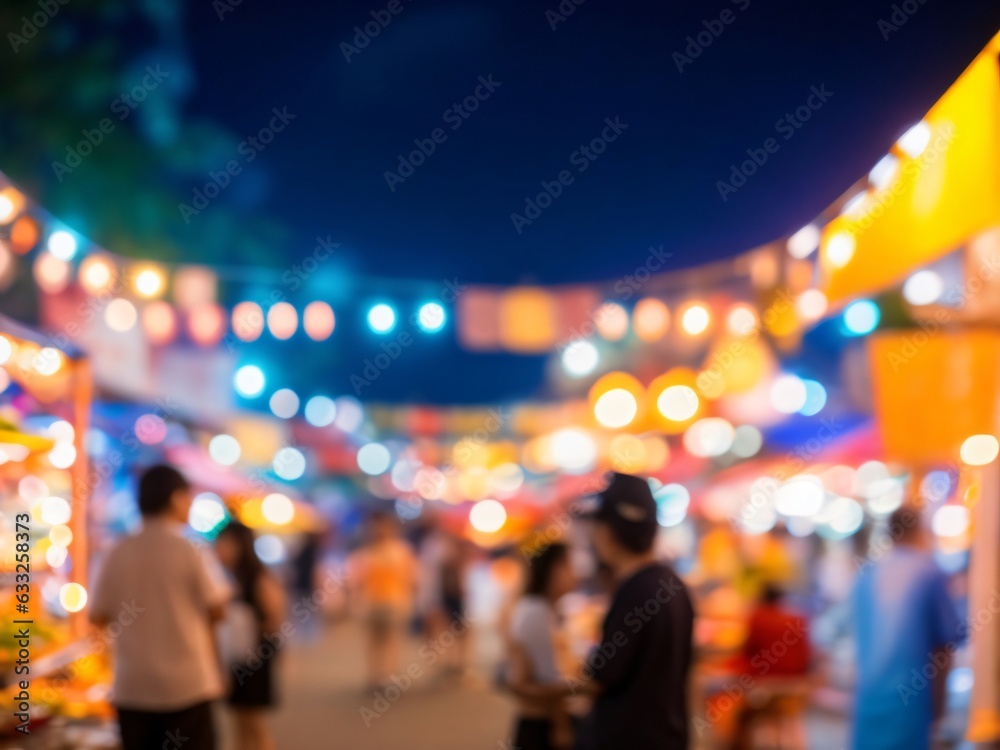 Abstract blurred night market with lights bokeh background