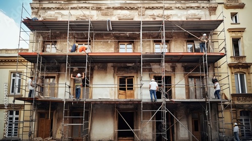 Renovation work, reviving an old building to its former splendor, intertwining modern craftsmanship with historical significance to ensure its legacy endures. Generated by AI.