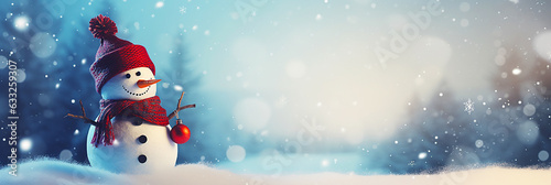 Christmas Background with Adorable Snowman and Snowflakes