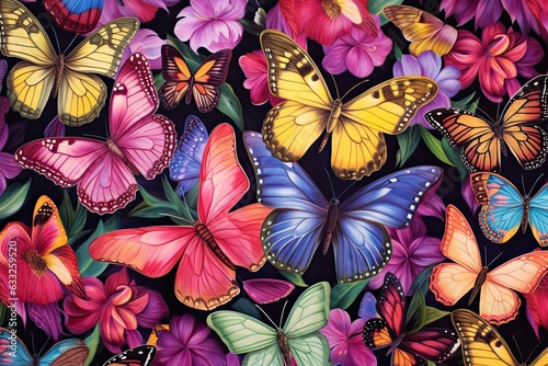 Graceful Butterflies: Fluttering Amongst a Rainbow of Blossoms with Luminescent Wings, generative AI © Trista