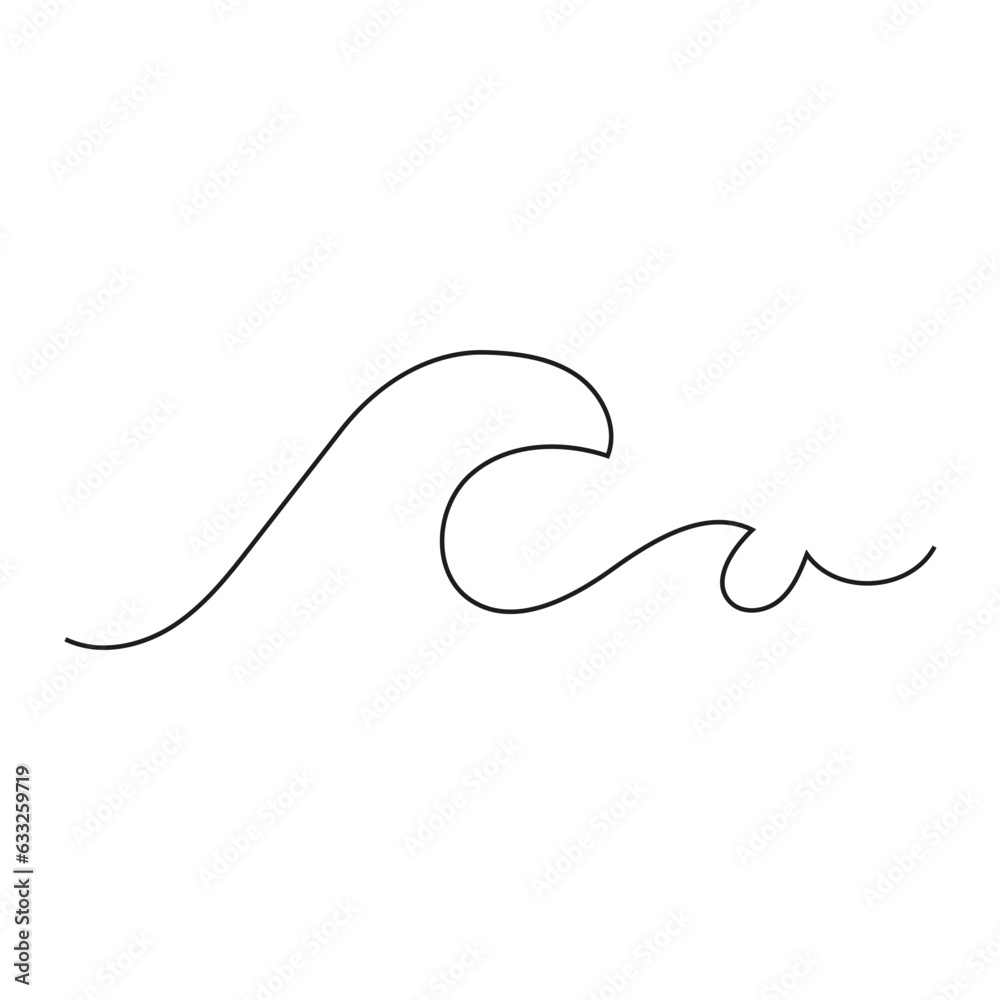 Sea wave one line drawing vector illustration, sea wave vector outline style art. Sea wave one line drawing vector illustration, sea wave vector outline style art.