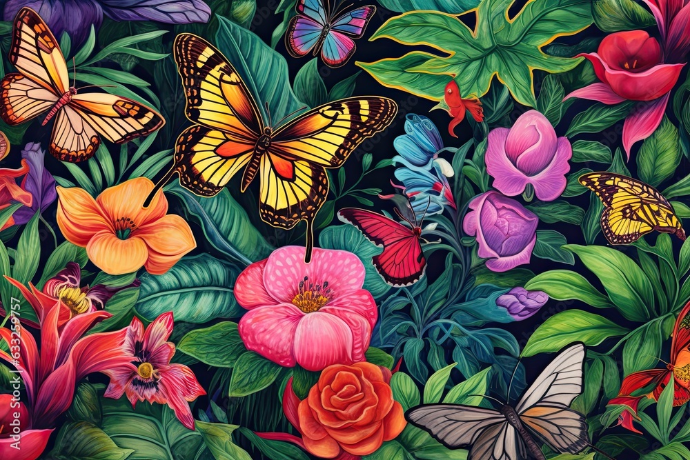 Whimsical Wings: Butterflies Fluttering Among Lush Garden Blooms, generative AI