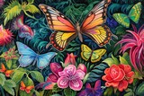 Whimsical Wings: Butterflies Fluttering Among Lush Garden Blooms, Creating a Magical Tapestry, generative AI