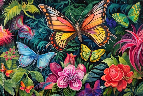 Whimsical Wings  Butterflies Fluttering Among Lush Garden Blooms  Creating a Magical Tapestry  generative AI