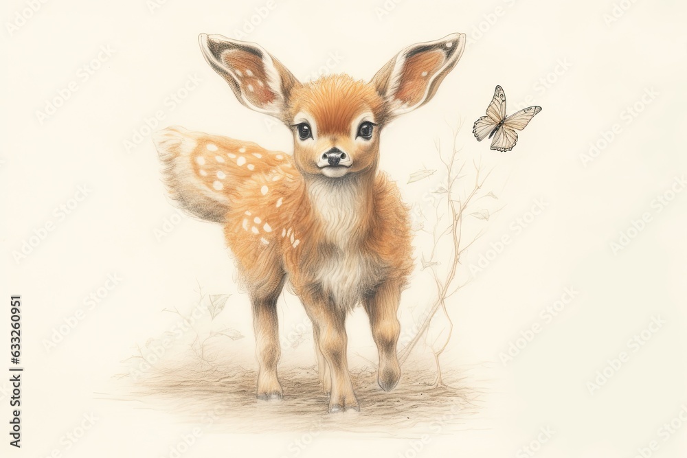 Fototapeta premium Playful Baby Animals Frolicking: Cute Drawings Inspired by a Joyful Wonderland, generative AI