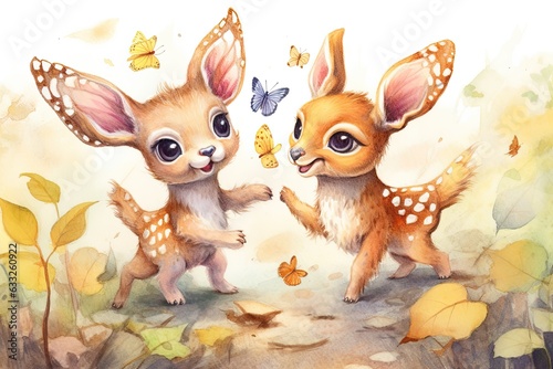 Whimsical Wonderland: Joyful Laughter of Playful Baby Animals Frolicking in Cute Animal Drawings, generative AI