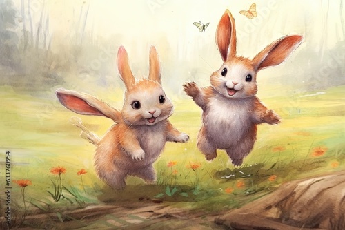 Joyful Meadow Delights: Playful Baby Animals Frolicking in a Meadow, Spreading Laughter and Delight with their Cute Antics, generative AI