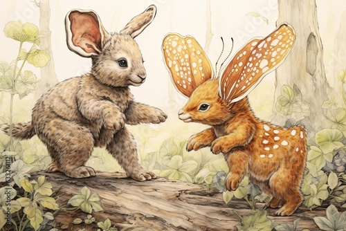 Joyful Wonderland Filled with Laughter and Delight: Playful Baby Animals Frolicking in Cute Drawings, generative AI
