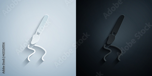 Paper cut Paint brush icon isolated on grey and black background. Paper art style. Vector